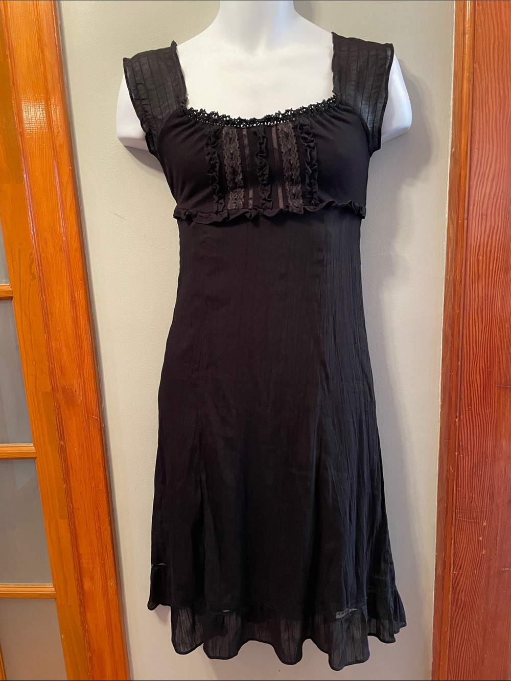 NAF NAF Black Lace-Trim A-Line Midi Slip Dress Classic Whimsigoth Coastal Event